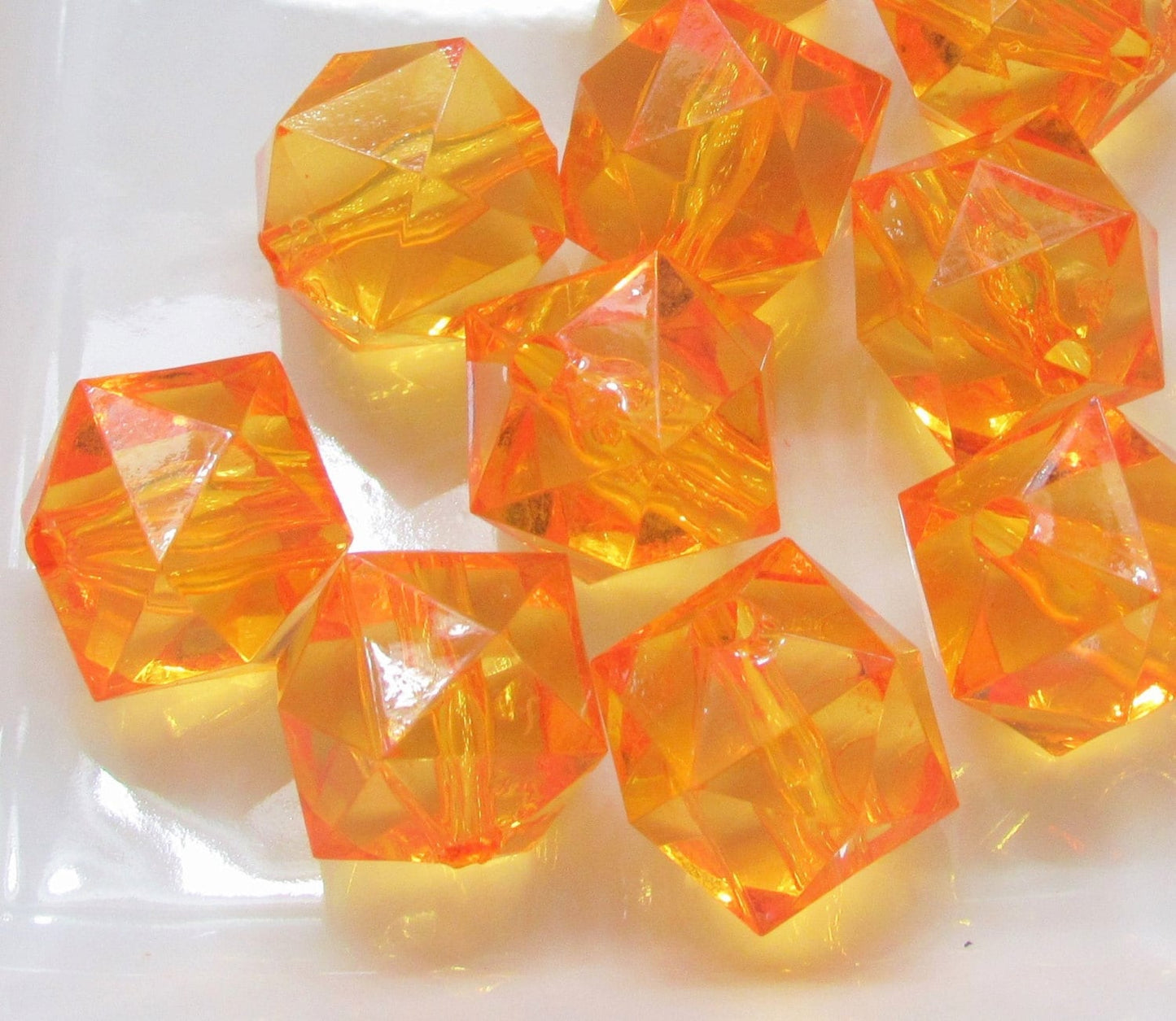 SALE 19mm 10Ct. 1.99 Orange Faceted Ice Cube Bead, Chunky Ice Cube Bead, Bubblegum Bead, Transparent Bead, Chunky Necklace Jewelry Supply