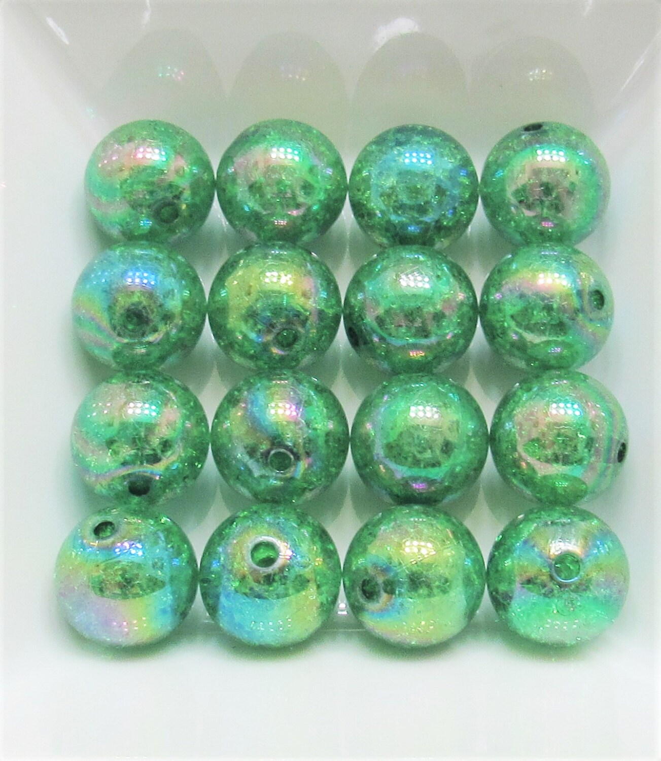 AB 20mm Dark Green  Bubblegum Crackle Beads, Chunky Transparent AB Crackle Beads, Acrylic Round Gumball Beads, Bubblegum Necklace Supply,