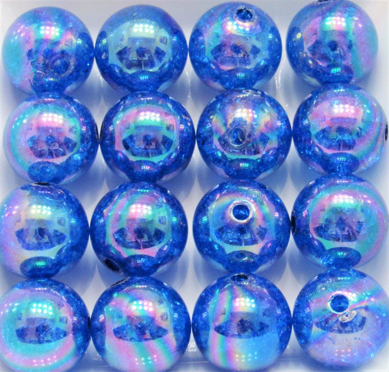 AB 20mm Blue Bubblegum Crackle Beads, Chunky Transparent AB Crackle Beads, Acrylic Round Gumball Beads, Bubblegum Necklace Supply,