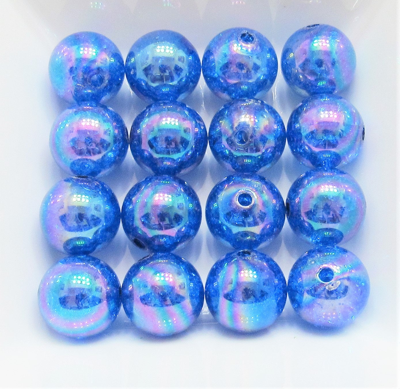 AB 20mm Blue Bubblegum Crackle Beads, Chunky Transparent AB Crackle Beads, Acrylic Round Gumball Beads, Bubblegum Necklace Supply,