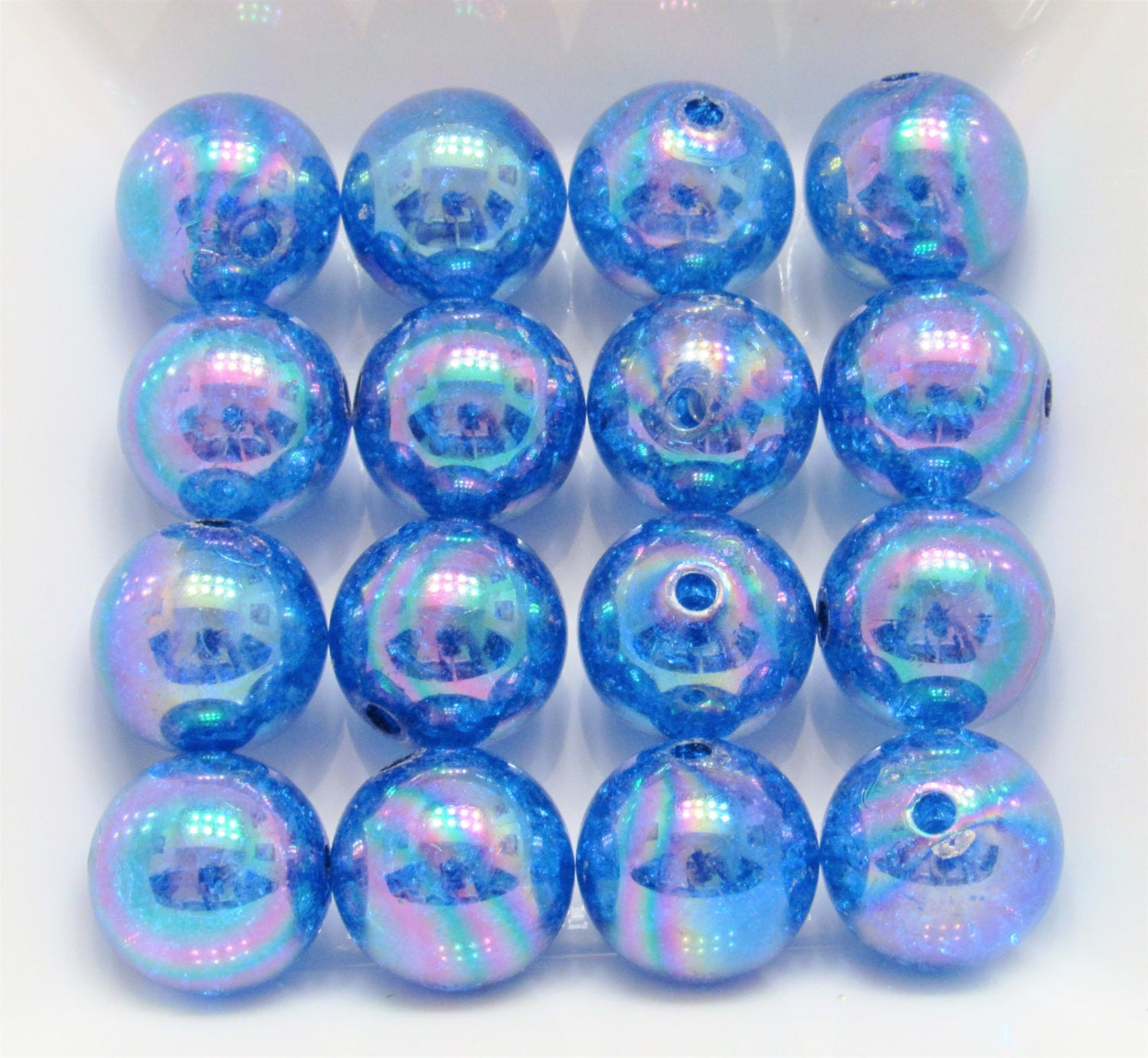 AB 20mm Blue Bubblegum Crackle Beads, Chunky Transparent AB Crackle Beads, Acrylic Round Gumball Beads, Bubblegum Necklace Supply,