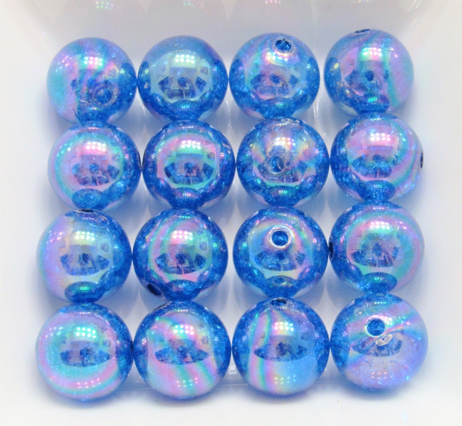 AB 20mm Blue Bubblegum Crackle Beads, Chunky Transparent AB Crackle Beads, Acrylic Round Gumball Beads, Bubblegum Necklace Supply,