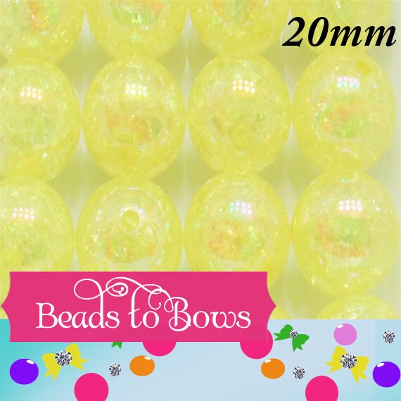 20mm Yellow AB Crackle Beads, Chunky Transparent AB Crackle Beads, Acrylic Round Gumball Crackle Beads, Bubblegum Bead Supply, Crackle Bead