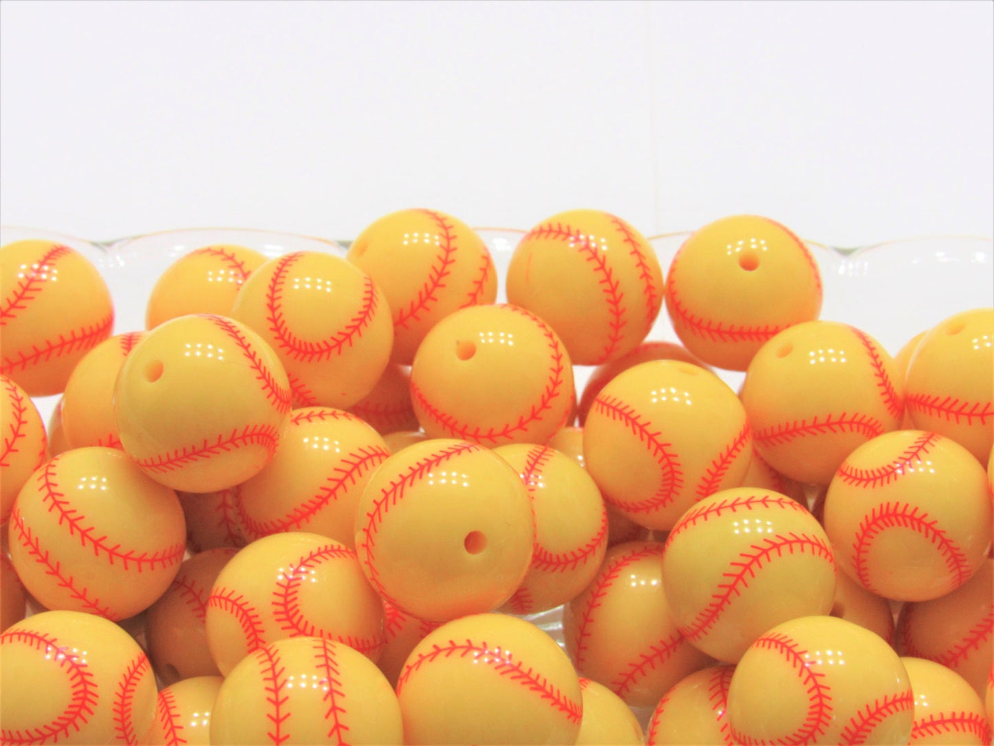 20mm Softball Beads, Red and Yellow Softball Beads, Bubblegum Beads, Chunky Bead Supply, Softball Mom Necklace Bead, Sports Bead, Baseball