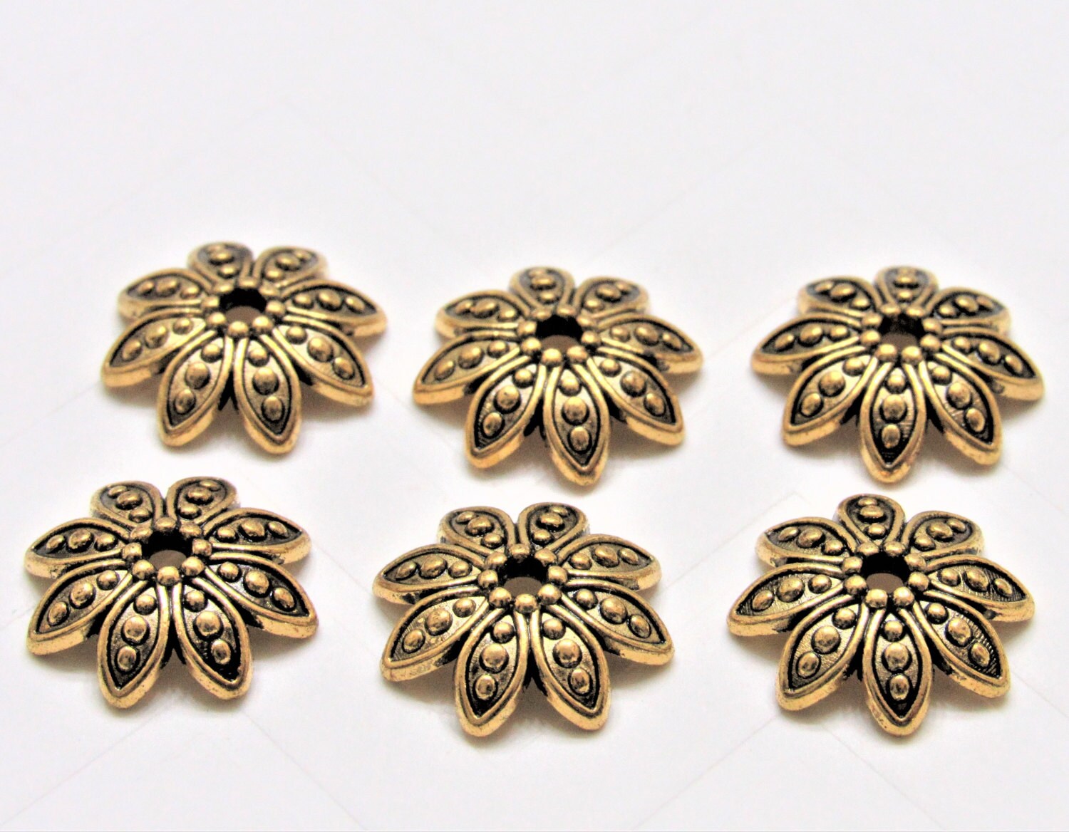 15mm Antique Gold Bead Cap, Tibetan Style Bead Caps, Gold Tibetan Bead Cap, Flower Bead Cap, Jewelry Findings, Beading Supply