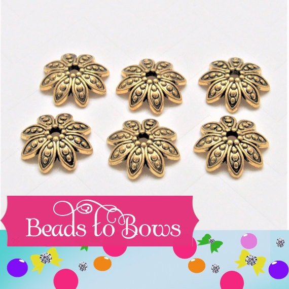 15mm Antique Gold Bead Cap, Tibetan Style Bead Caps, Gold Tibetan Bead Cap, Flower Bead Cap, Jewelry Findings, Beading Supply