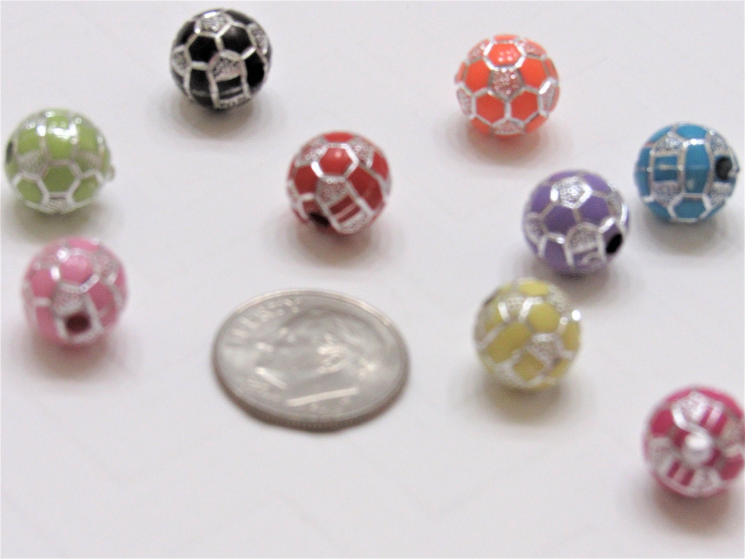 Clearance 10mm Soccer Ball Beads, 50 for 1.99 Bubblegum Soccer Beads, Soccer Ball Beads, Supply Bead, Soccer Ball Sports Bead