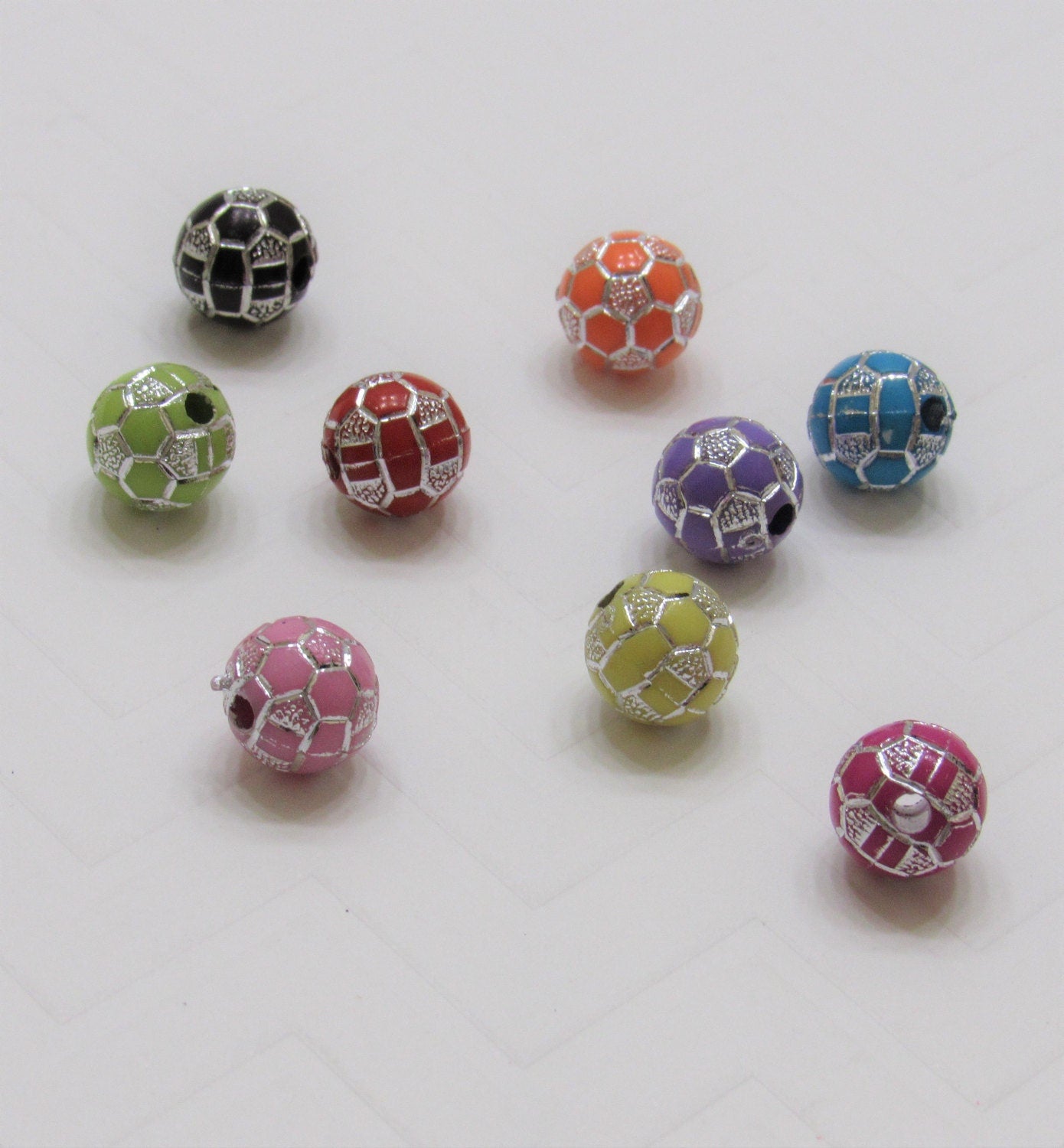 Clearance 10mm Soccer Ball Beads, 50 for 1.99 Bubblegum Soccer Beads, Soccer Ball Beads, Supply Bead, Soccer Ball Sports Bead