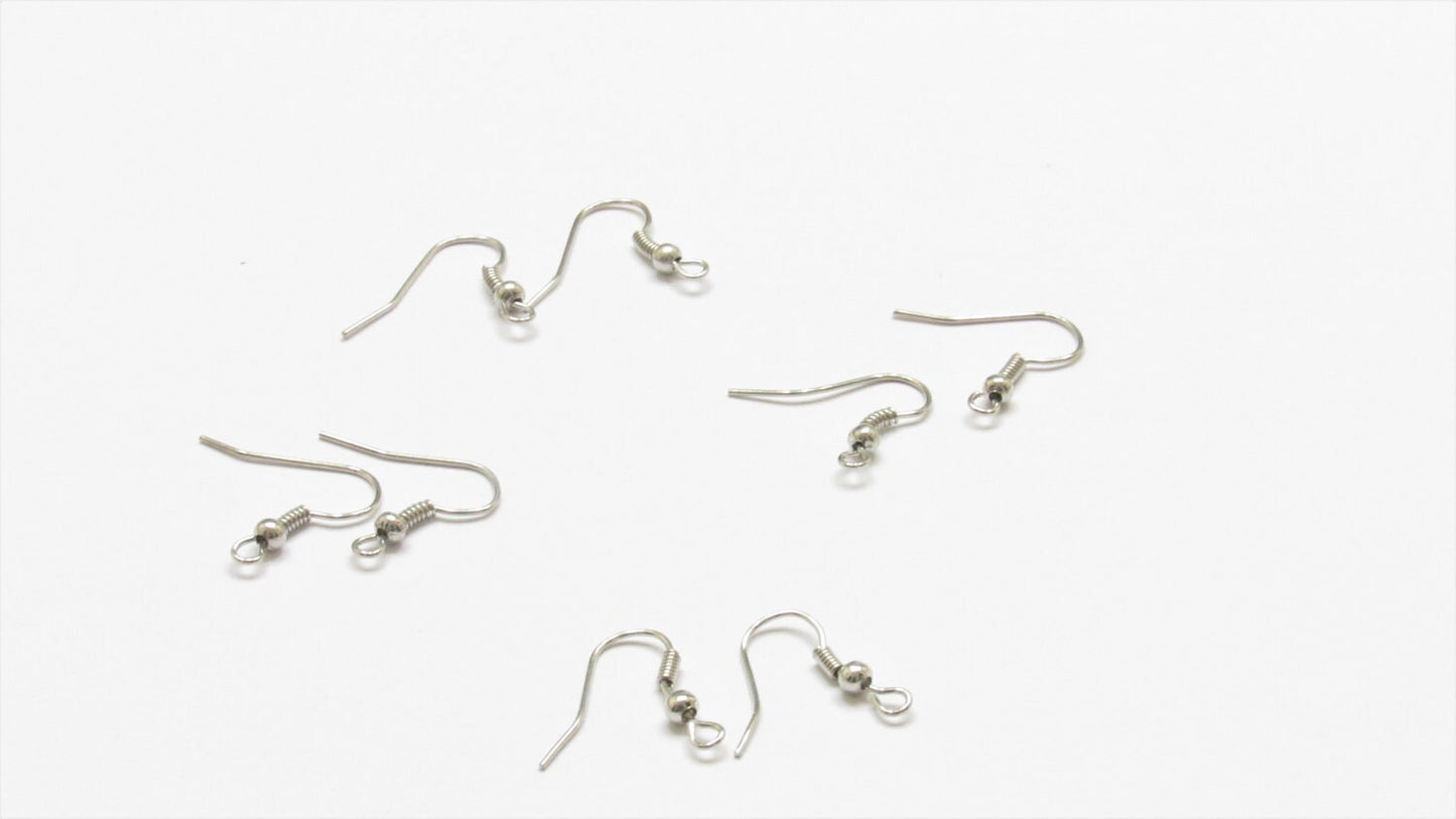 10 Pair Earring Hooks, Earring Wires, With Coil and Wire, Platinum Colored earring Hooks,  Jewelry Findings, Jewelry Supply, Craft Supply