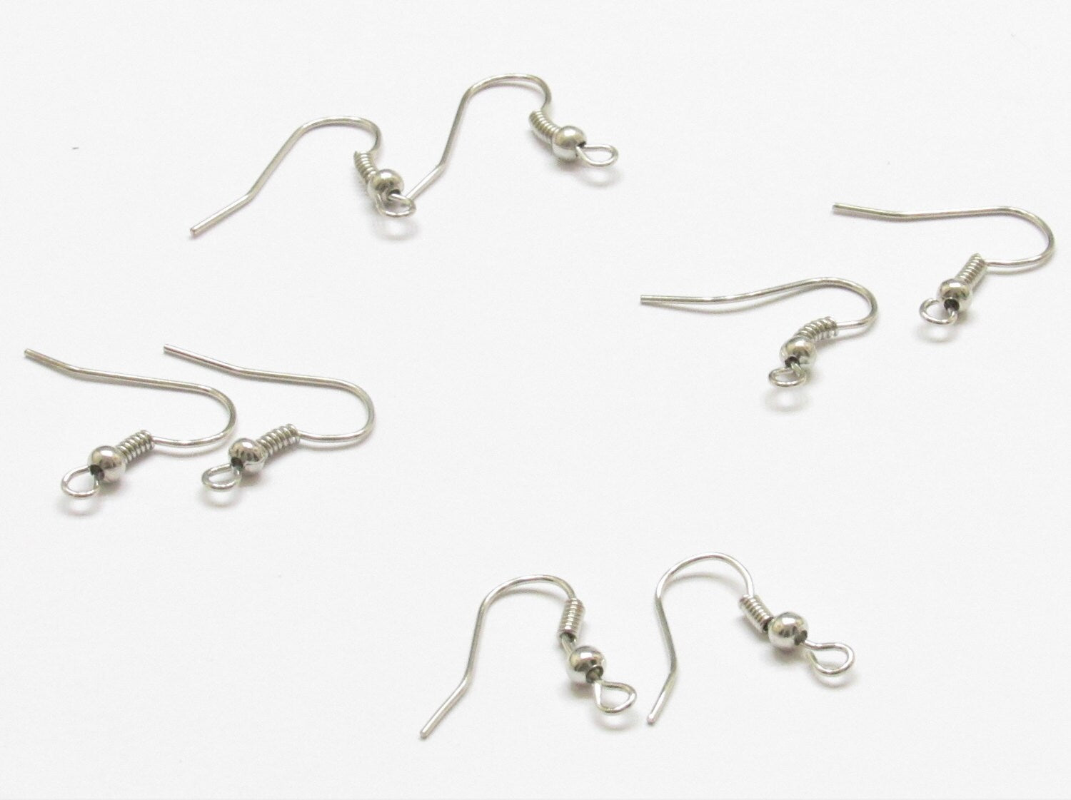 10 Pair Earring Hooks, Earring Wires, With Coil and Wire, Platinum Colored earring Hooks,  Jewelry Findings, Jewelry Supply, Craft Supply