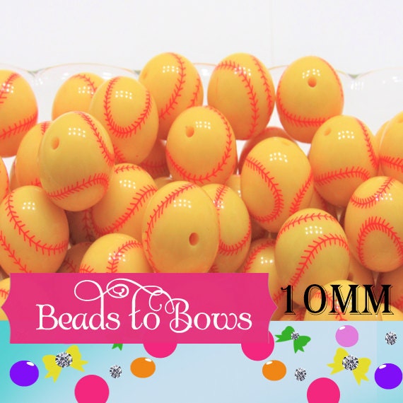 20mm Softball Beads, Red and Yellow Softball Beads, Bubblegum Beads, Chunky Bead Supply, Softball Mom Necklace Bead, Sports Bead, Baseball