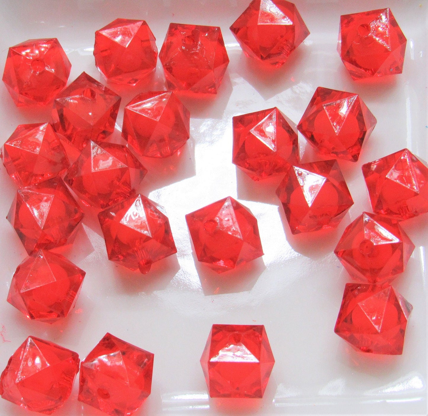 Red 12mm  Bead in a Bead, Bubblegum Beads, Chunky Beads, Faceted Bead, Transparent Ice Cube Beads, Fairy kawaii Bead Supply