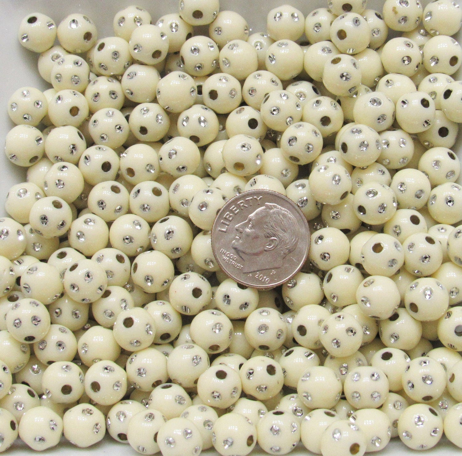 10mm Ivory Bubblegum Rhinestone Beads, Bubblegum Beads, Chunky Bling Beads, Gumball Beads Chunky Necklace Beads, Rhinestone look Beads