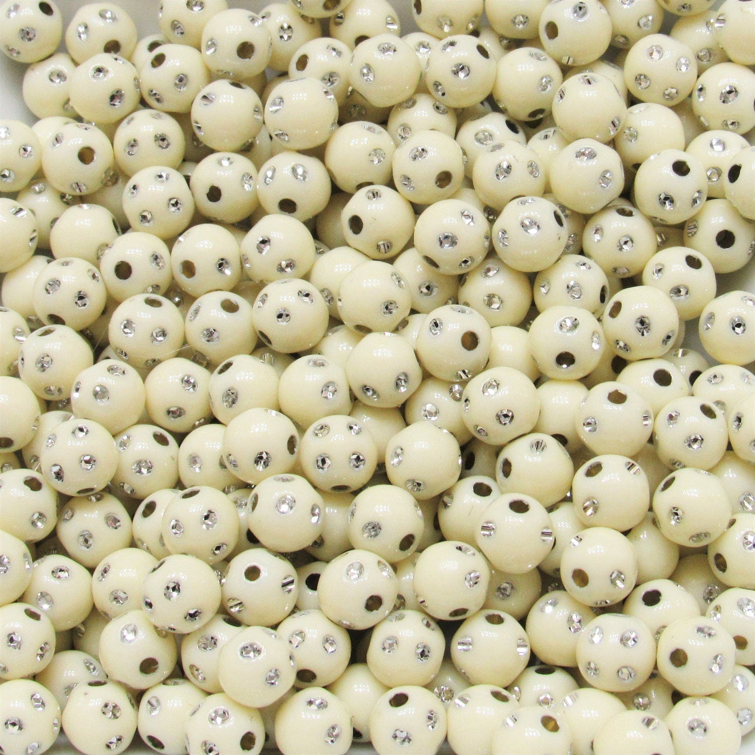 10mm Ivory Bubblegum Rhinestone Beads, Bubblegum Beads, Chunky Bling Beads, Gumball Beads Chunky Necklace Beads, Rhinestone look Beads