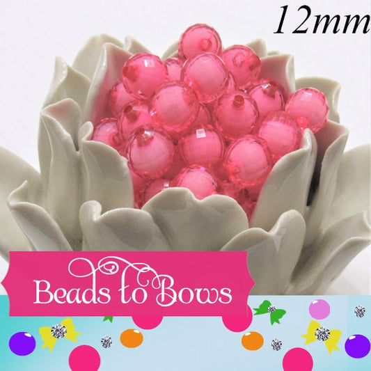 Hot Pink 12mm Bead In A Bead, Bubblegum Beads, Faceted  Bead, Transparent Bubblegum Bead, Necklace Supply Bead, Jewelry Bead