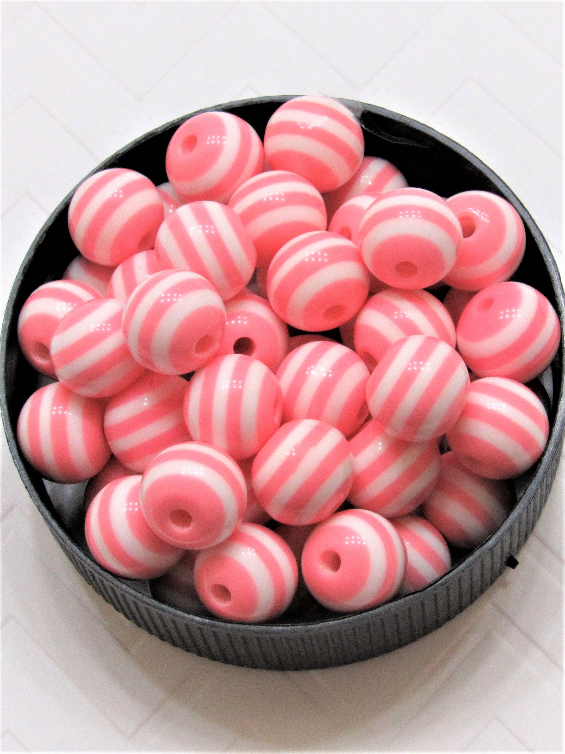 12mm Pink Striped Bubblegum Bead, Chunky 12mm Striped Beads, Chunky Bead Supply, Striped Beads, Gumball Beads, Striped Gumball Beads