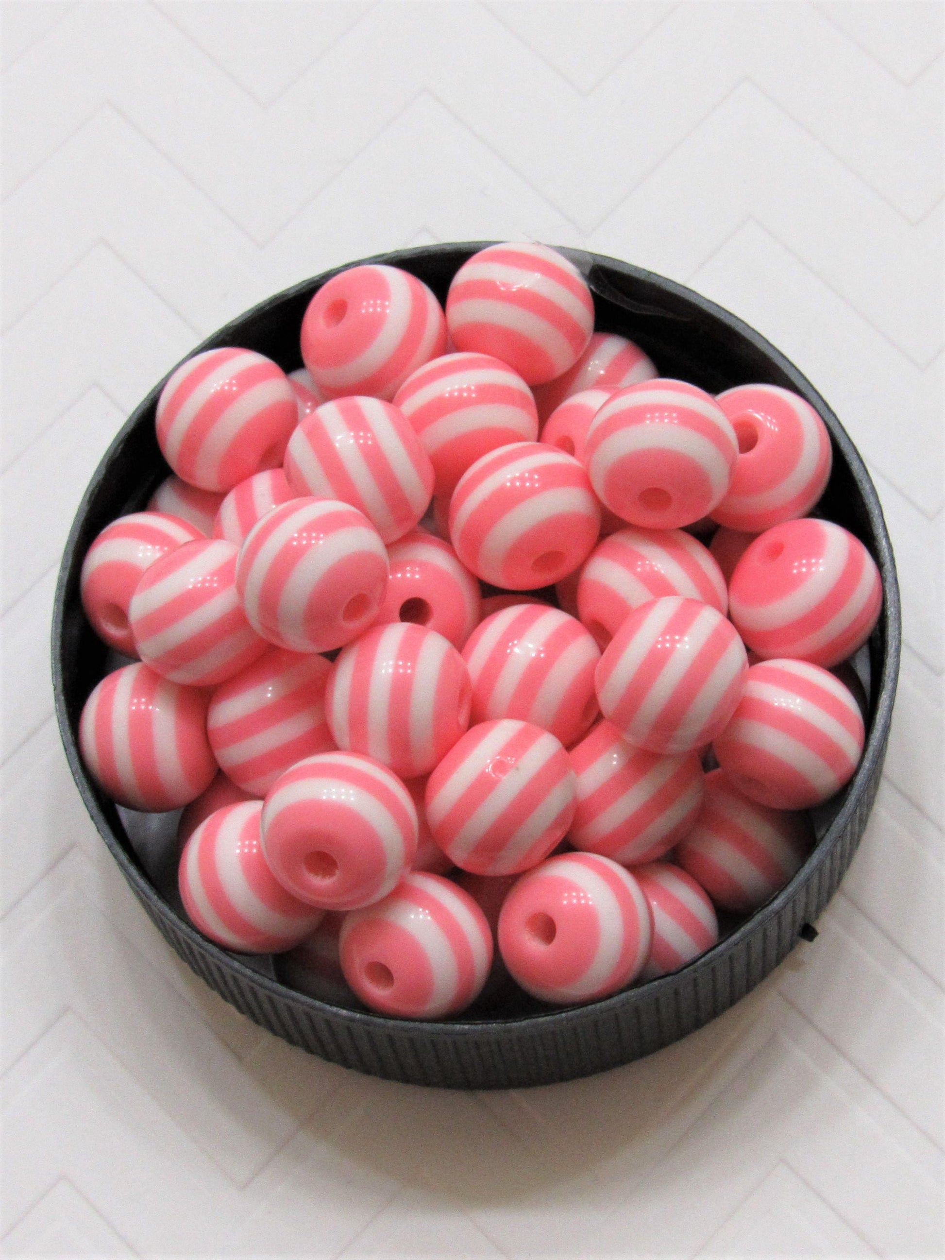 12mm Pink Striped Bubblegum Bead, Chunky 12mm Striped Beads, Chunky Bead Supply, Striped Beads, Gumball Beads, Striped Gumball Beads