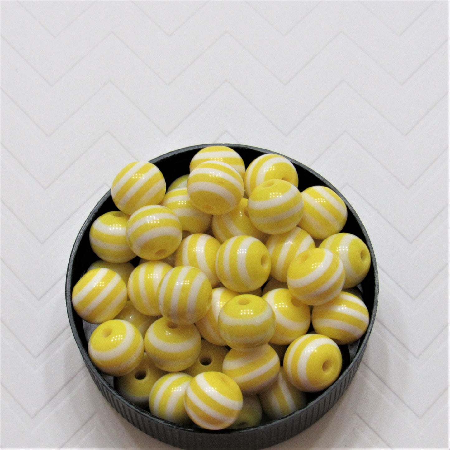 12mm Yellow Striped Bubblegum Bead, Chunky 12mm Striped Beads, Chunky Bead Supply, Striped Beads, Gumball Beads, Striped Gumball Beads