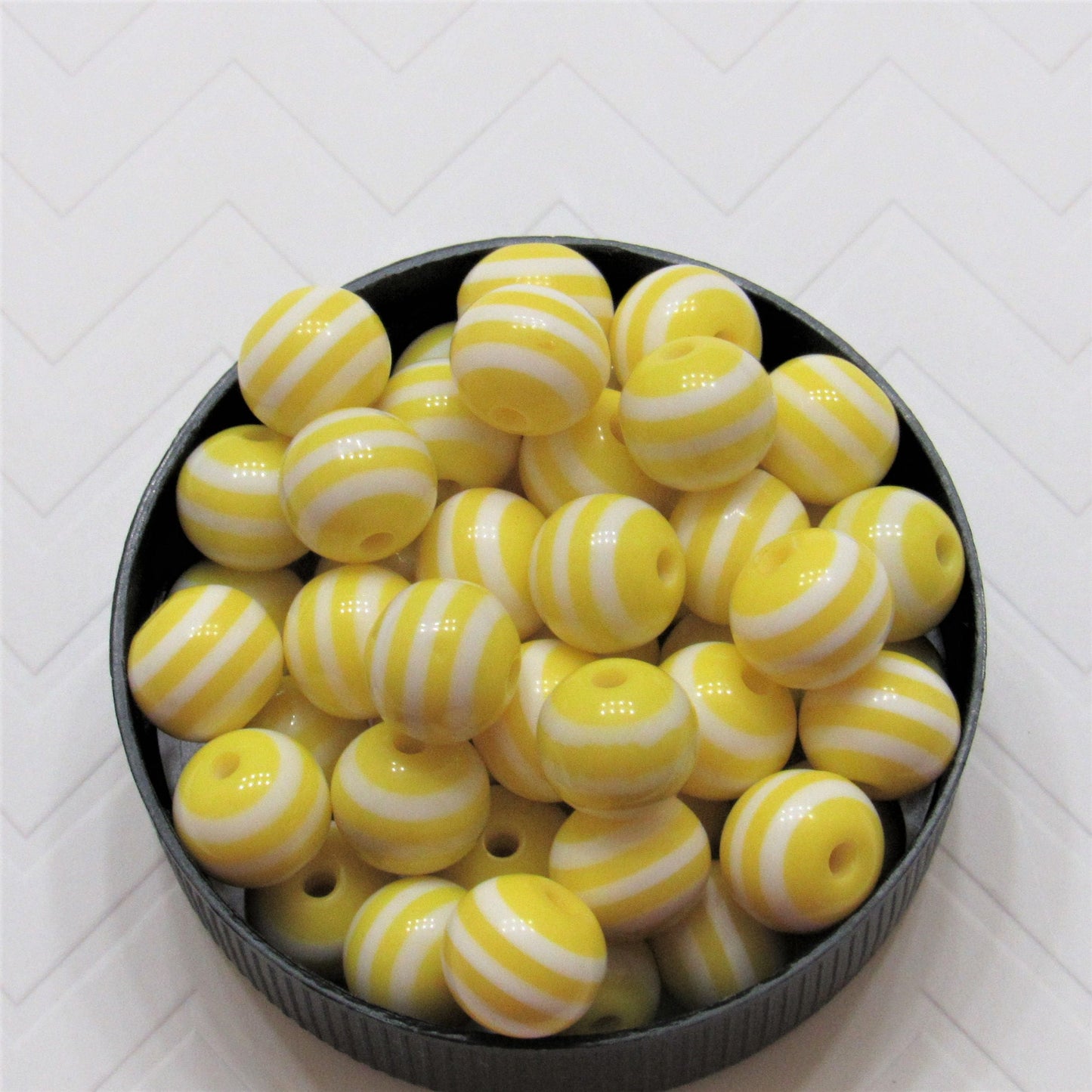 12mm Yellow Striped Bubblegum Bead, Chunky 12mm Striped Beads, Chunky Bead Supply, Striped Beads, Gumball Beads, Striped Gumball Beads