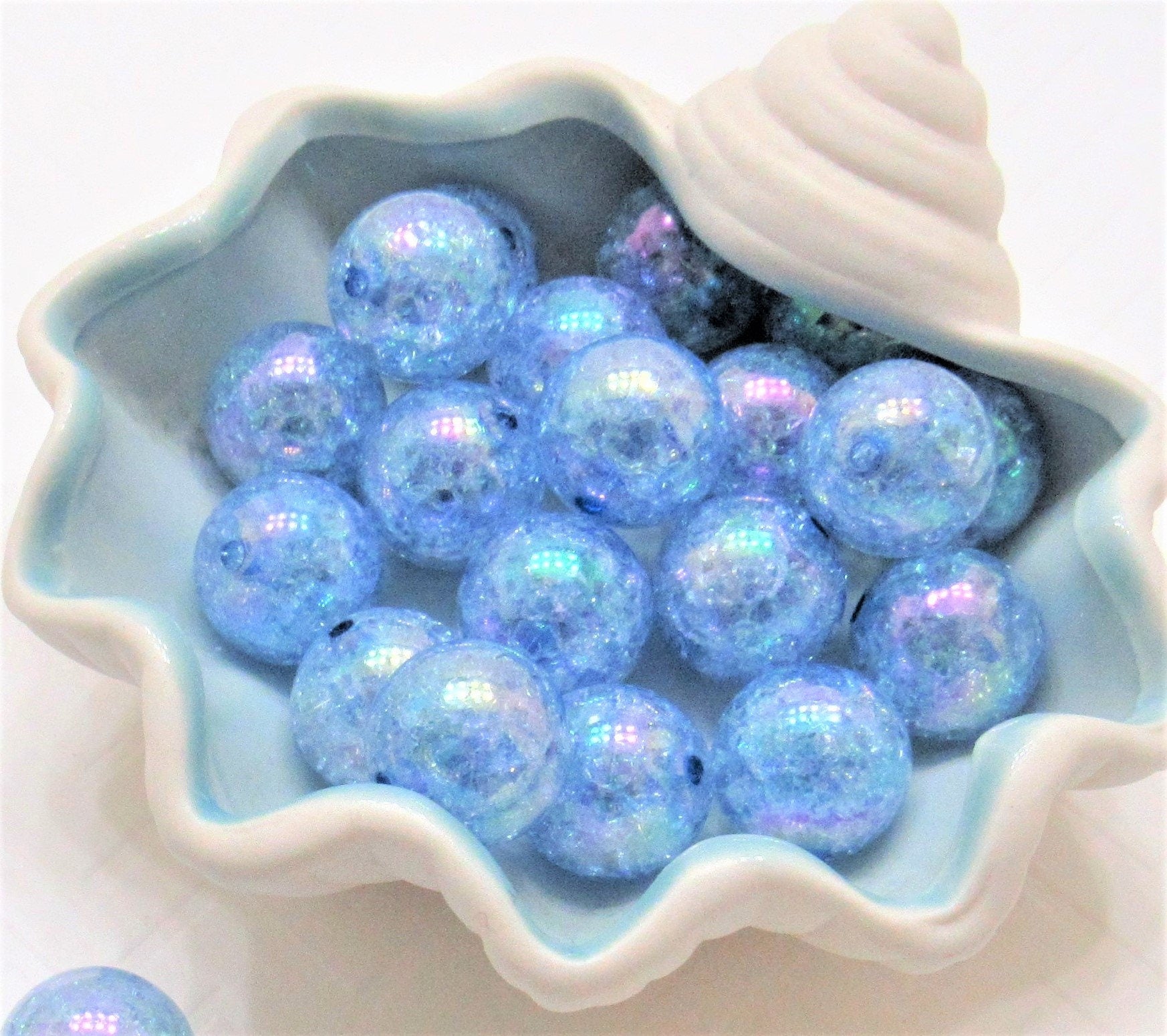 20mm Blue Bubblegum AB Crackle Beads, Chunky Transparent AB Crackle Bead, Blue Acrylic Round Gumball Crackle Bead, Bubblegum Crackle