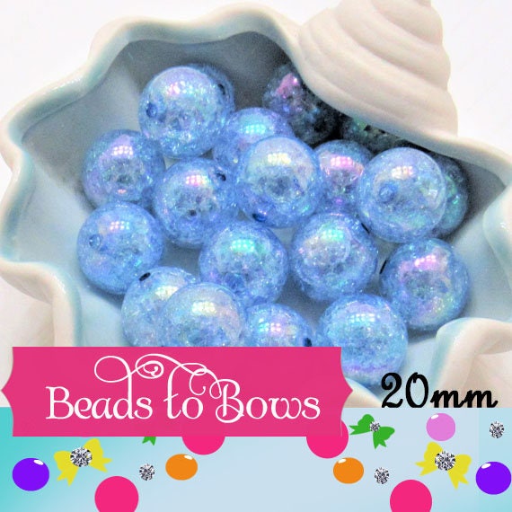 20mm Blue Bubblegum AB Crackle Beads, Chunky Transparent AB Crackle Bead, Blue Acrylic Round Gumball Crackle Bead, Bubblegum Crackle