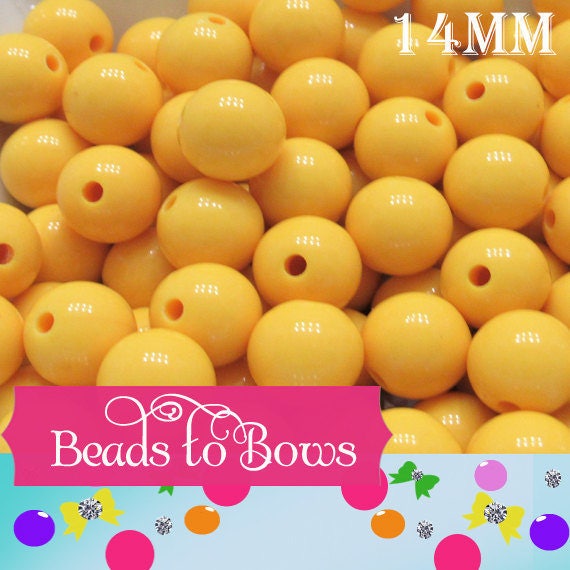 14mm Yellow Bubblegum Beads, Chunky Bright Colored Beads, Chunky Necklace Supply Bead, Gumball Beads, DIY Bead Supply, Bubblegum Beads