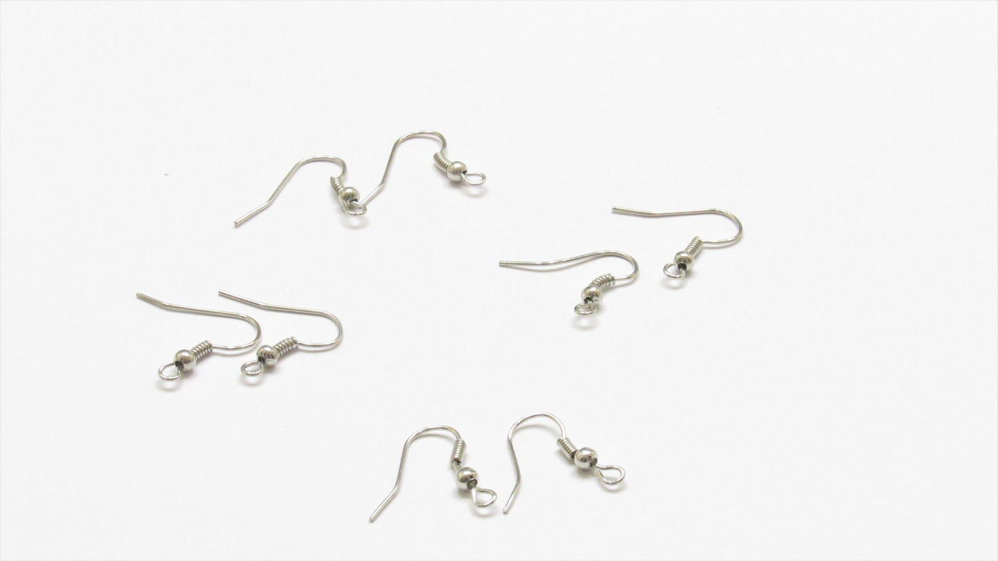 10 Pair Earring Hooks, Earring Wires, With Coil and Wire, Platinum Colored earring Hooks,  Jewelry Findings, Jewelry Supply, Craft Supply