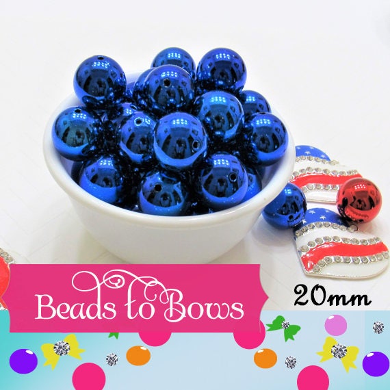 Shinny Blue 20mm UV Bubblegum Bead, July 4th Chunky Bead Supply, Gumball Bead, Jewelry Bead Supply, Bubblegum Bead, Shinny Bubblegum Bead