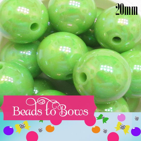 20mm AB Lime Chunky Gumball Bead, Chunky Round Acrylic Bead, Chunky Bead Supply, Bubblegum Supply, Chunky Bead