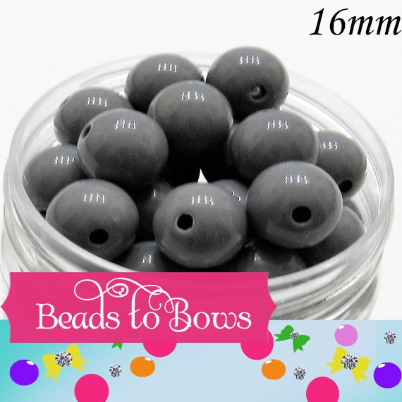 Grey 16mm Bubblegum Beads, Chunky 16mm Beads, Bubblegum Bead Supply, Chunky Gumball Bead, Chunky Necklace Bead Supply, Acrylic Bead