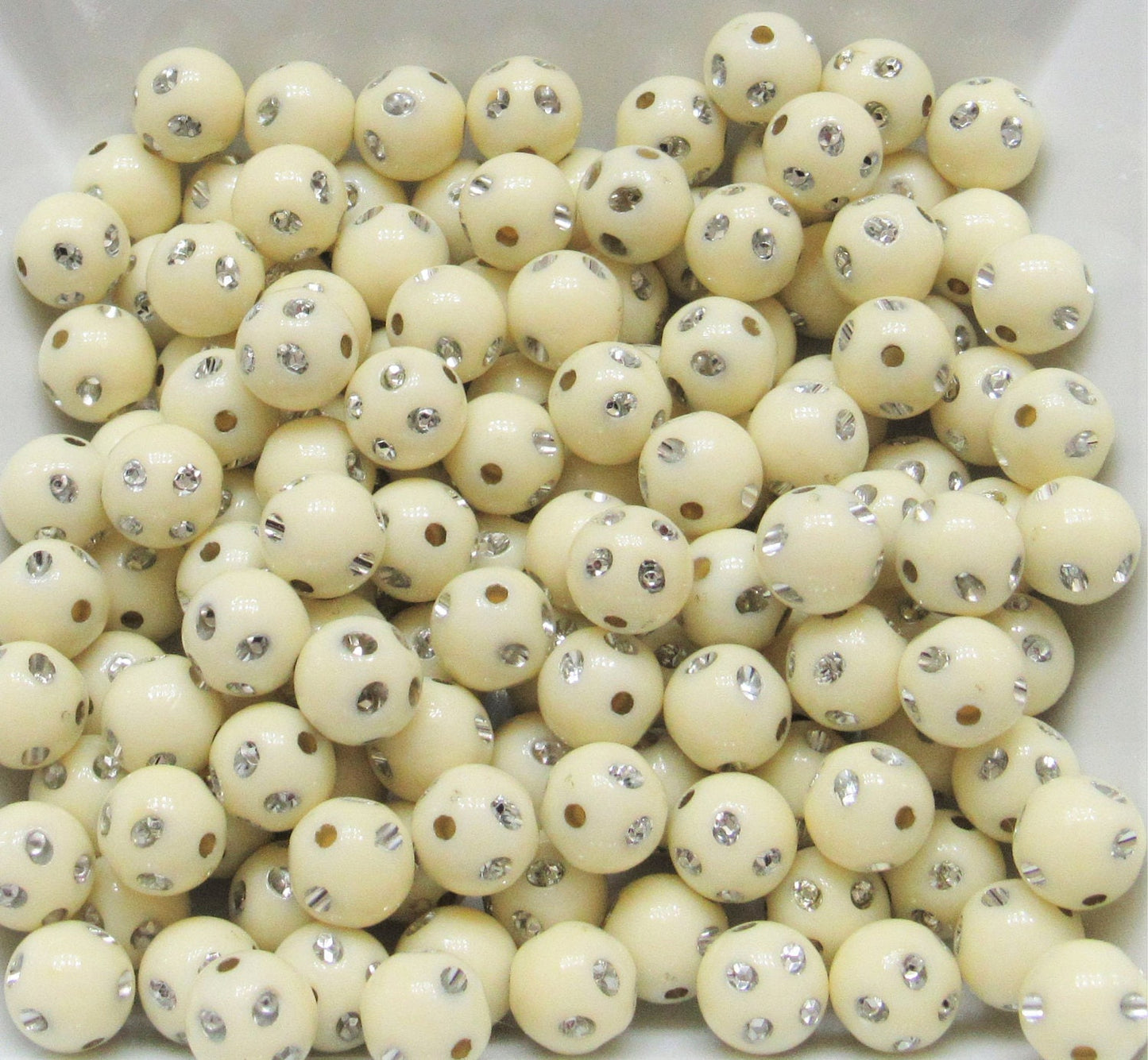 10mm Ivory Bubblegum Rhinestone Beads, Bubblegum Beads, Chunky Bling Beads, Gumball Beads Chunky Necklace Beads, Rhinestone look Beads