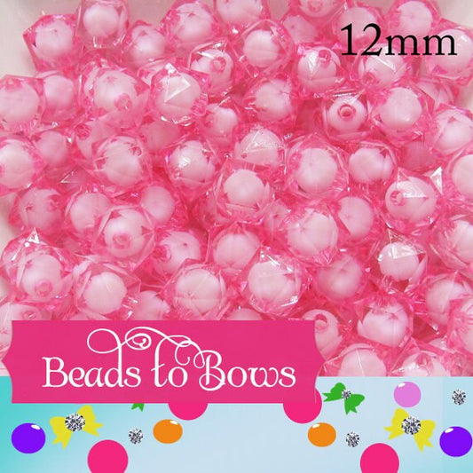 Pink 12mm Cubed Bubblegum Beads, Chunky Bubblegum Beads, Faceted Bead, Transparent Ice Cube Beads, Fairy kawaii Bead Supply