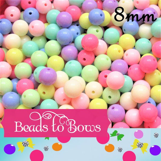 100 for 2.99  8mm Pastel Bubblegum Beads,  Chunky Assorted Pastel Colored Beads, Necklace Supply Bead, Gumball Beads, Bubblegum Beads,