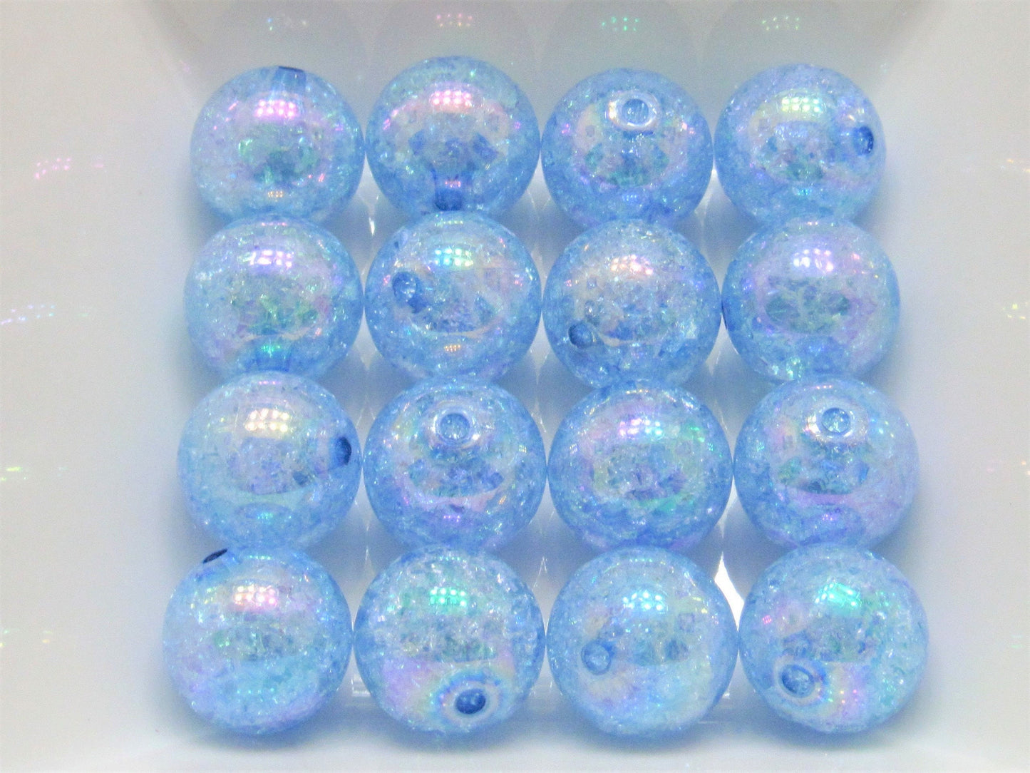 20mm Blue Bubblegum AB Crackle Beads, Chunky Transparent AB Crackle Bead, Blue Acrylic Round Gumball Crackle Bead, Bubblegum Crackle