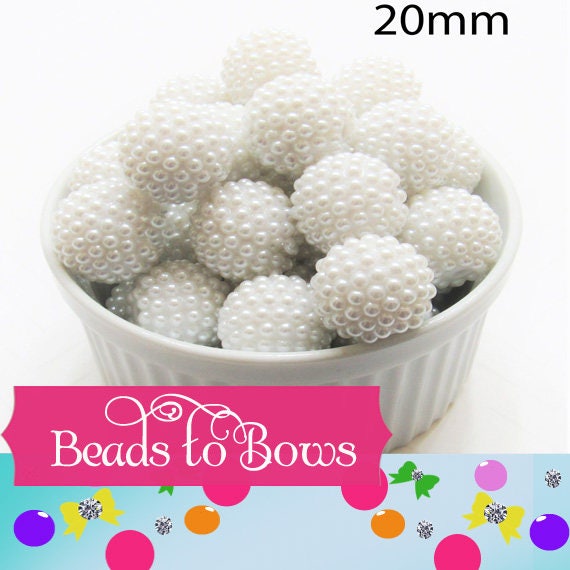 20mm White Berry Pearl Rhinestone beads, Bubblegum Pearl Bumpy Bead, Pearl Look Rhinestone Beads, Chunky Bumpy Beads, DIY Bead Supply