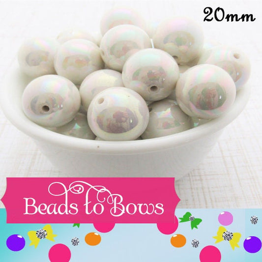 10Ct. 20mm White AB Bubblegum Bead, Chunky Gumball Bead, Chunky Rainbow Bead, Chunky Bead Supply, Bubblegum Necklace Supply Bead