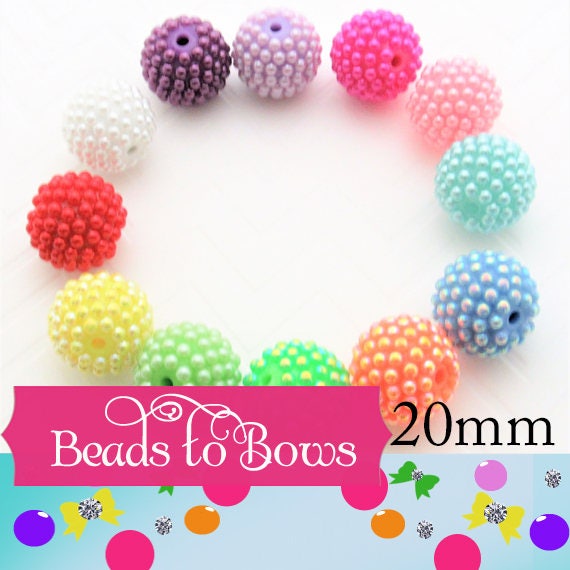 20mm Chunky Pearl Berry Beads, Bubblegum Pearl Bumpy Beads, Pearl Rhinestone Bead, Bumpy Pearl Bead, Assorted Colores Chunky Bead Supply,