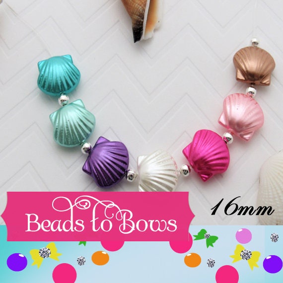 24 Sea Shell Beads, 16mm Mermaid Bracelet Supply Bead, Acrylic Sea Shell Bubblegum Beads, 1 Mermaid Charm