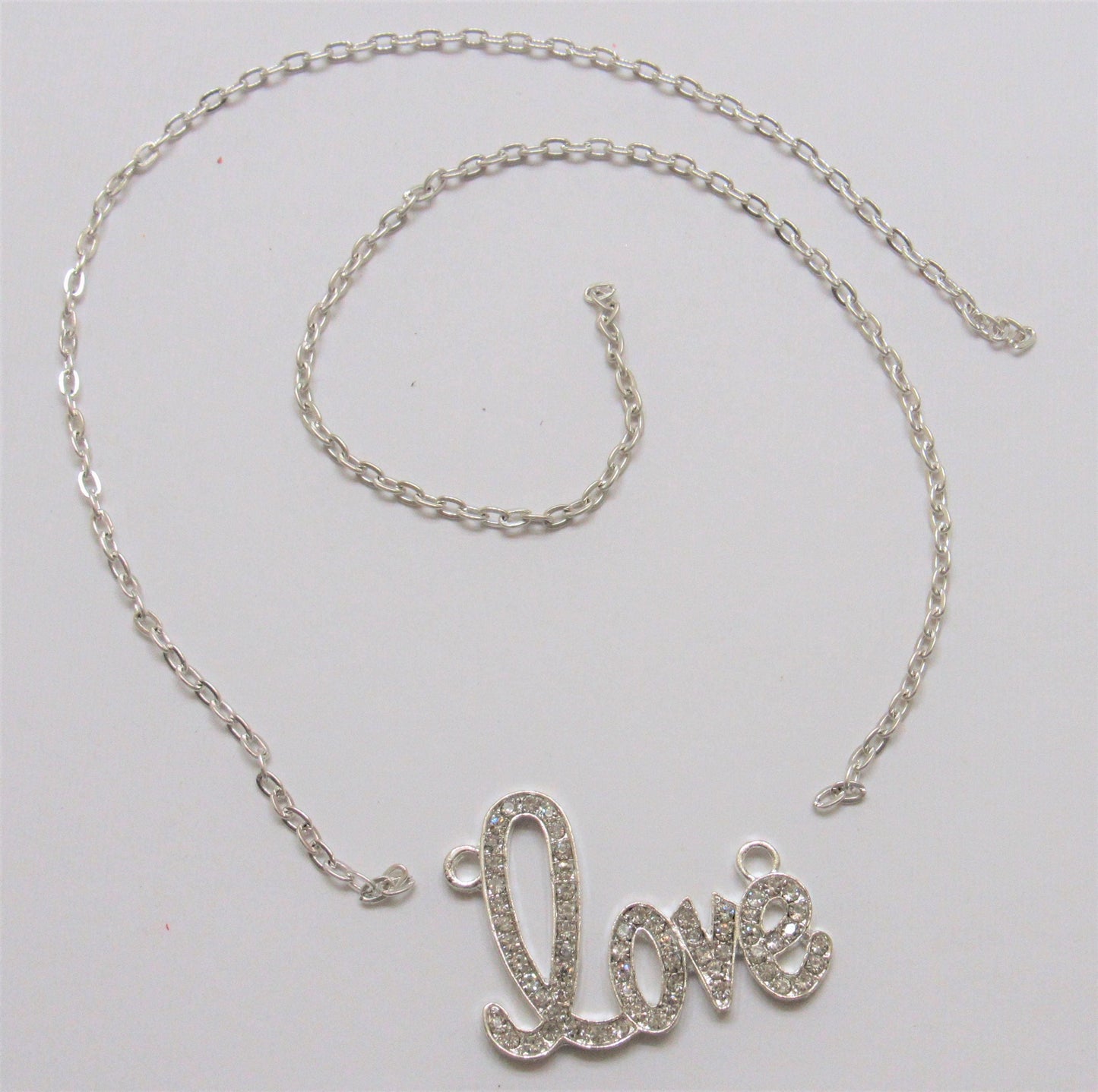 QTY 1 Valentine Love Word in cursive only, Rhinestone and Silver Love written in cursive, Love Charm 23x35 Hole: 2mm just add chain