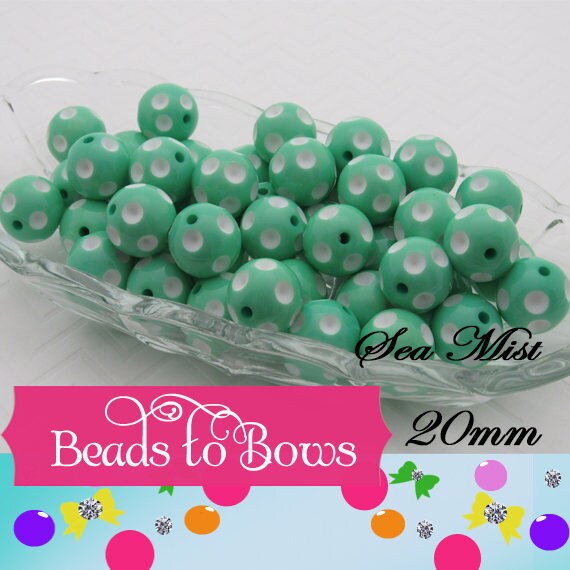 Sea Mist Polka Dot Beads, Bubblegum Beads, Chunky Gumball Beads, Chunky Bubblegum Beads, Chunky Necklace Supply Bead, Acrylic Bead