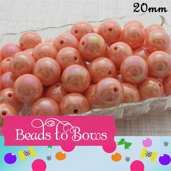 10Ct. 20mm AB Peach Bubblegum Beads, Rainbow Beads, Colorful Bubblegum Beads, Rainbow Beads, Gumball Beads, Chunky  Bead Supply