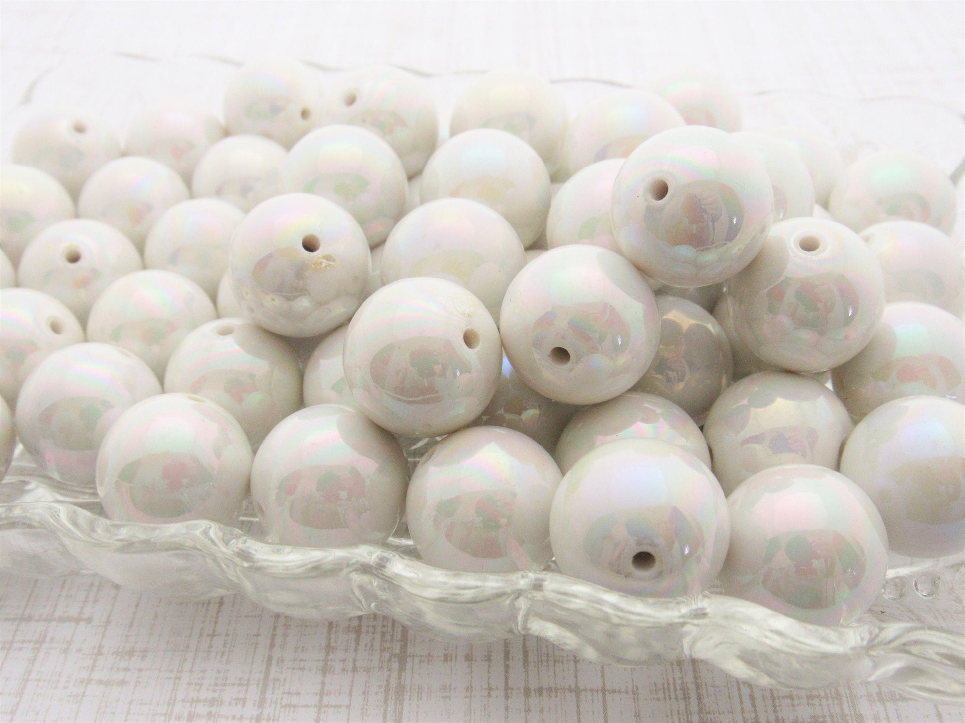 10Ct. 20mm White AB Bubblegum Bead, Chunky Gumball Bead, Chunky Rainbow Bead, Chunky Bead Supply, Bubblegum Necklace Supply Bead