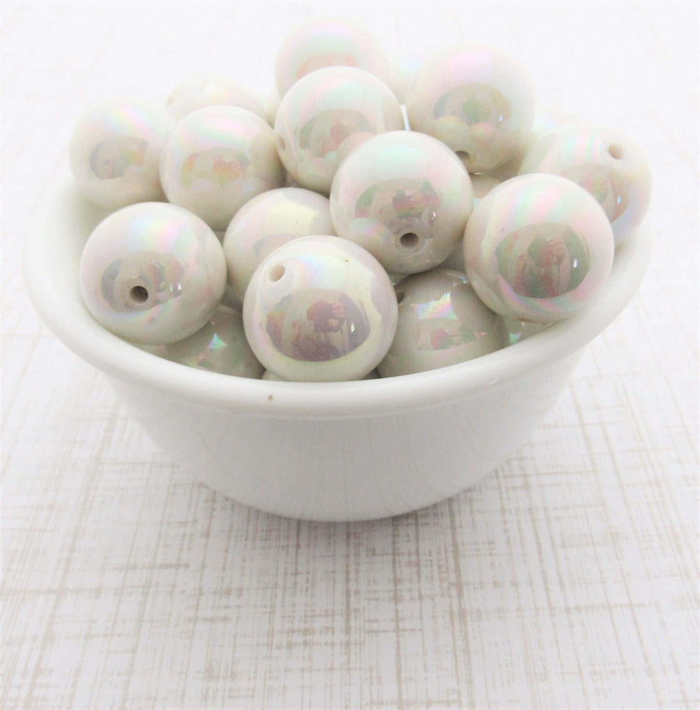 10Ct. 20mm White AB Bubblegum Bead, Chunky Gumball Bead, Chunky Rainbow Bead, Chunky Bead Supply, Bubblegum Necklace Supply Bead