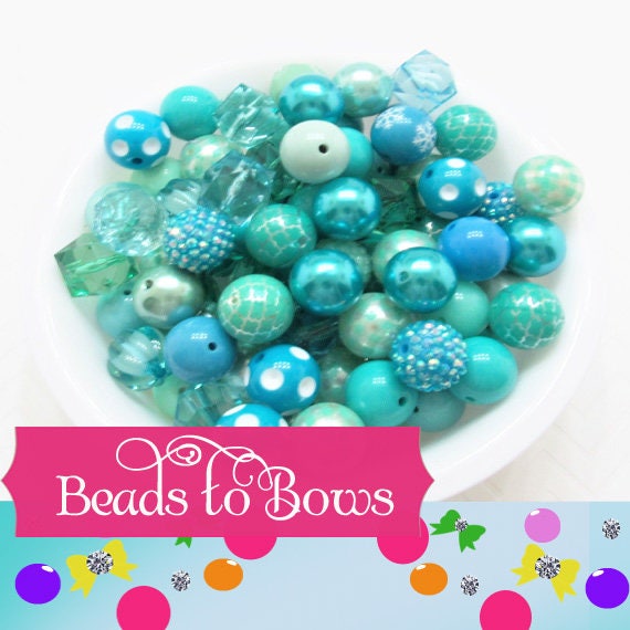 12 or 24Ct. 20mm Blues Geens And Aqua Mixed Beads, Beadable Pen Beads, Acrylic Beads, Bubblegum Beads, Round Bubblegum Bead