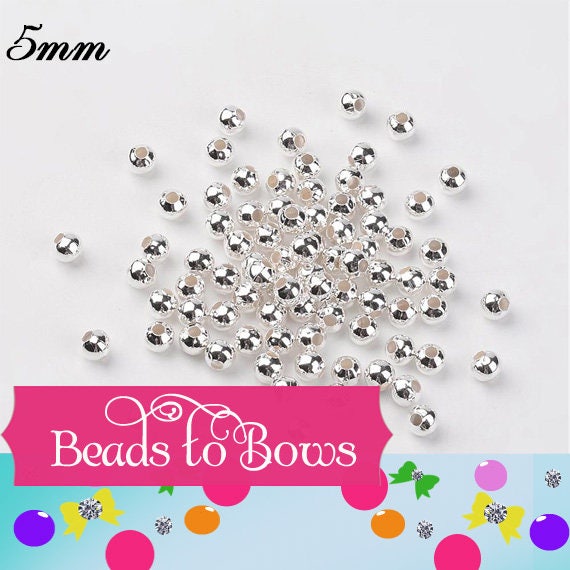 5mm Metal Bead Spacers, Silver Bead Spacers, Round Metal 5 mm Bead Spacer, Chunky Necklace Supply Bead, Jewelry Finding, Metal Spacer Beads