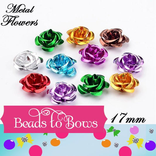 20 CT. Delicate Metal Rose Flower Beads, Aluminum Metallic Rose Beads, 17 x 9mm Rose Bead Jewelry Supply, Light Weight Aluminum Findings