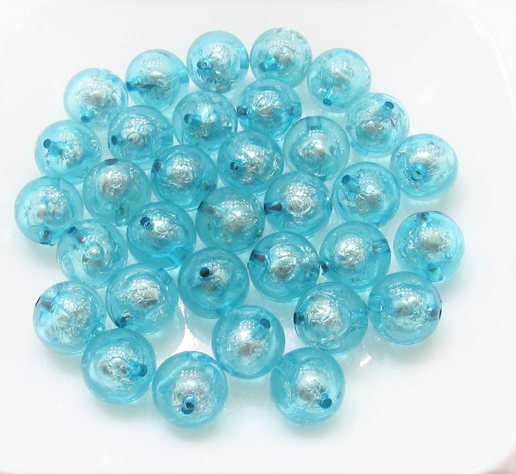 20mm Aqua Foil Beads, Bubblegum Bead In A Bead, Chunky Foil Bead, Chunky Bubblegum Necklace Bead Supply, Jewelry Supply