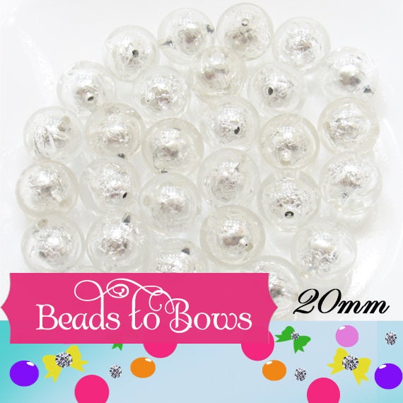 20mm Clear Foil Beads, Bubblegum Bead In A Bead, Chunky Foil Bead, Chunky Bubblegum Necklace Bead Supply, Jewelry Supply