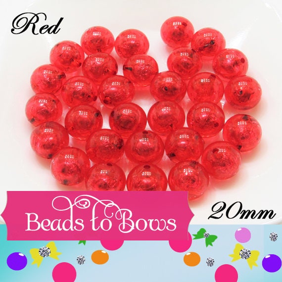 20mm Red Foil Beads, Bubblegum Bead In A Bead, Chunky Foil Bead, Chunky Bubblegum Necklace Bead Supply, Jewelry Supply