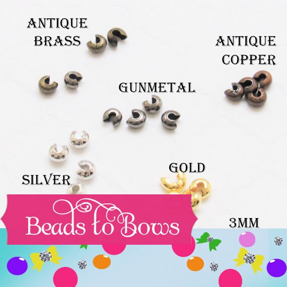 3mm Crimp Beads Covers, Choose Gold, Silver, Antique Copper, Antique Brass, Jewelry And Beading Supply, Findings And Hardware